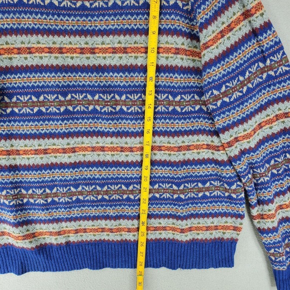 Lands End Fair Isle Knit Sweater Mens L Merino Wool Multicolor Striped Crew Neck - Picture 6 of 6